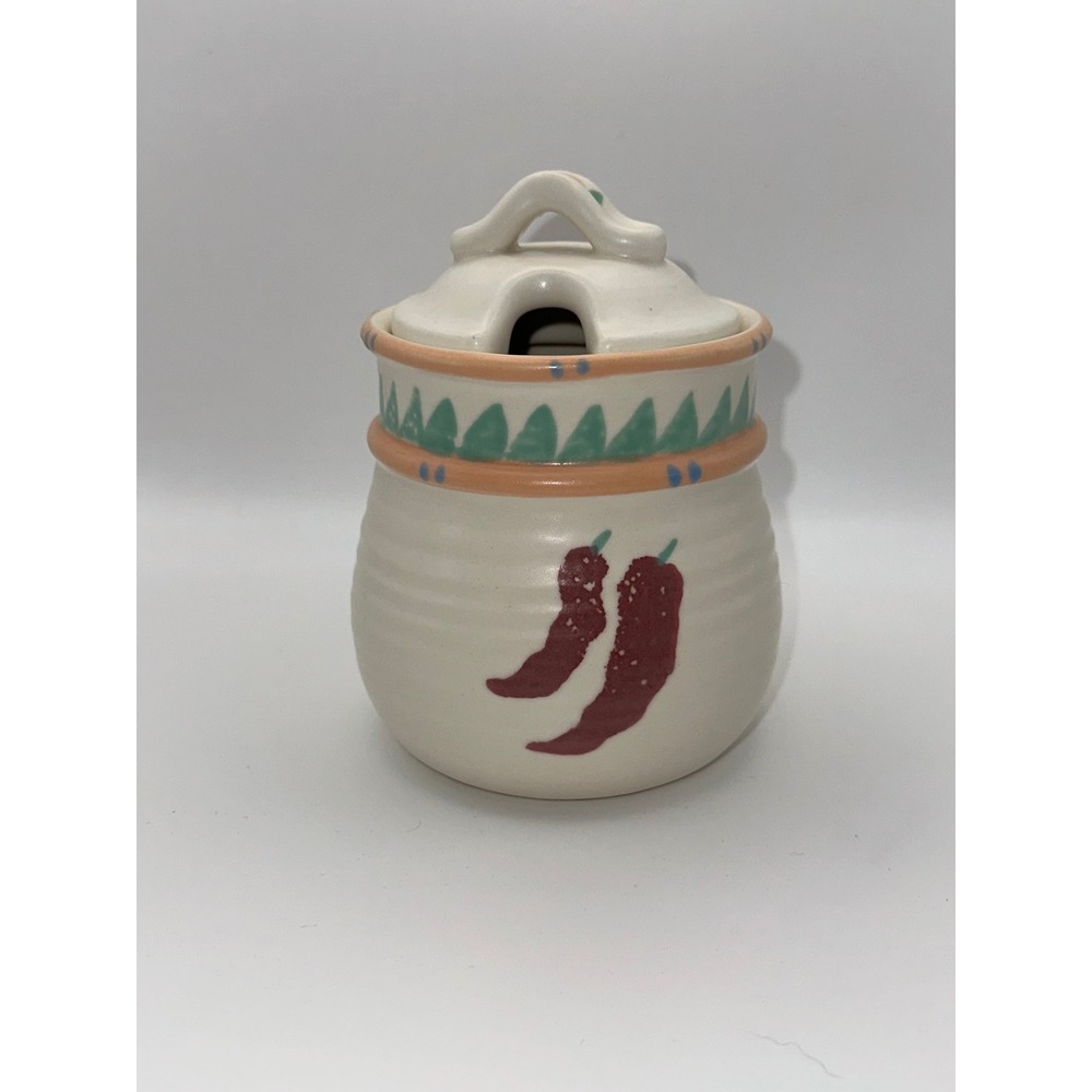 Treasure Craft Taos Ceramic‎ Jam Jar with Lid Chili Pepper Southwestern NO SPOON